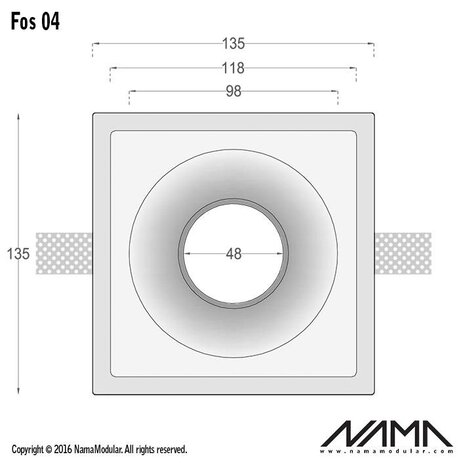 NAMA Fos 04 trimless gips inbouwspot verdiept vierkant voor Ø50mm led