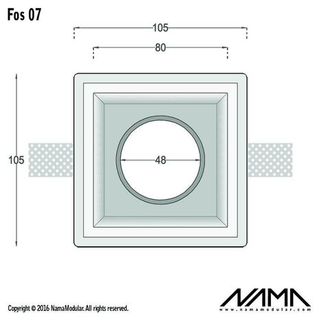 NAMA Fos 07 trimless gips inbouwspot verdiept vierkant voor Ø50mm led