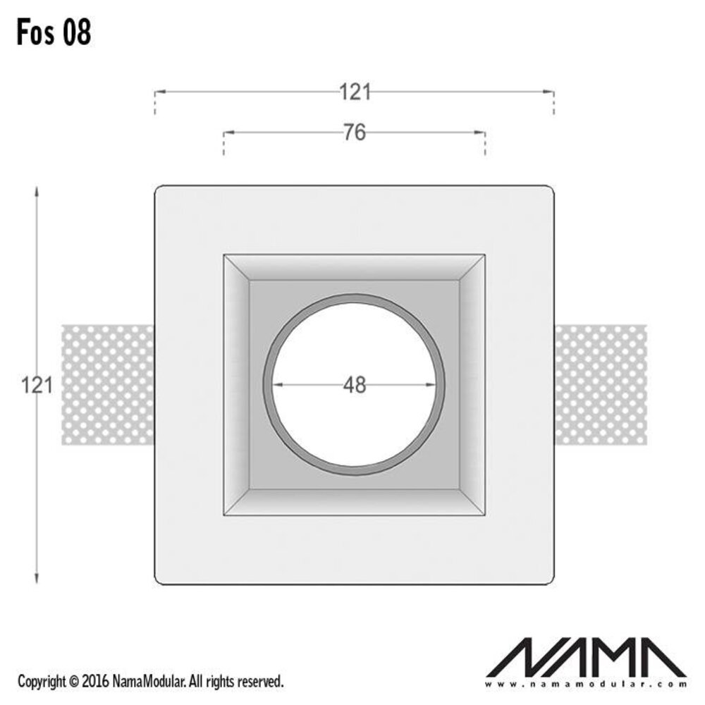 NAMA Fos 08 trimless gips inbouwspot verdiept vierkant voor Ø50mm led