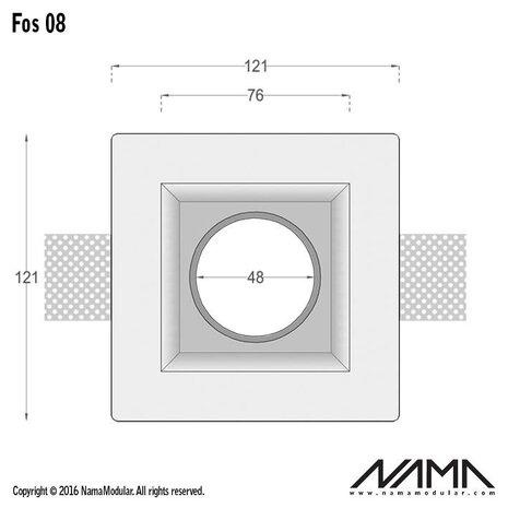 NAMA Fos 08 trimless gips inbouwspot verdiept vierkant voor Ø50mm led