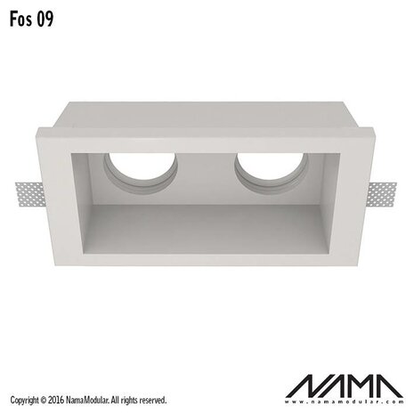 NAMA Fos 09 trimless gips 2-voudige inbouwspot verdiept vierkant voor Ø50mm led