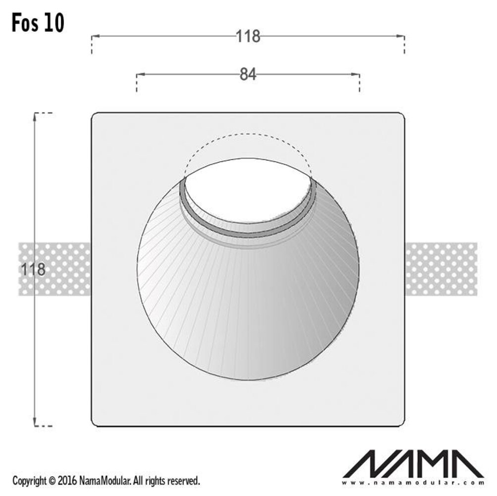 NAMA Fos 10 trimless gips inbouwspot rond-schuin voor Ø50mm led
