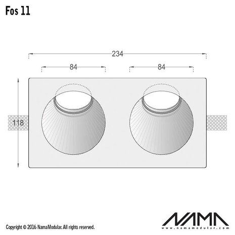 NAMA Fos 11 trimless gips 2-voudige inbouwspot rond-schuin voor Ø50mm led