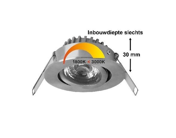 Megaman MM09646 led inbouwspot 6Watt Dim to warm  in geb. alu (rvs look)