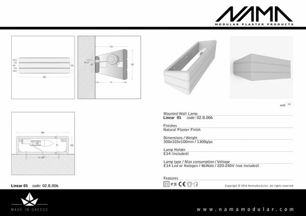 NAMA Linear 01 Up-down gips led wandlamp 230V-E-14