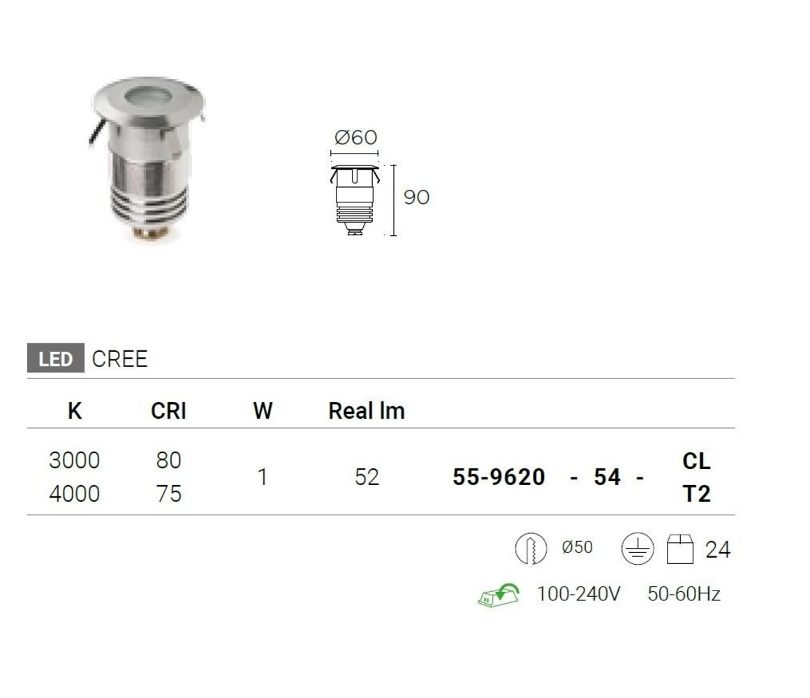 Leds-C4 GEA Power LED Step Uplight recessed 230V-1W