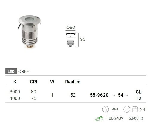 Leds-C4 GEA Power LED Step Uplight recessed 230V-1W
