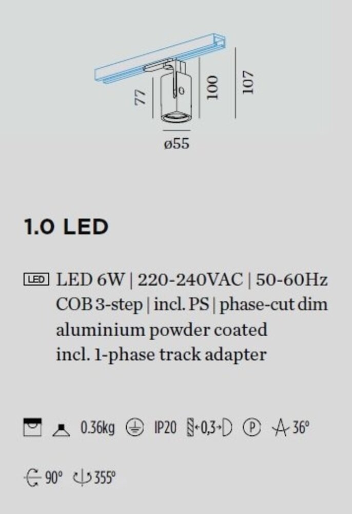 Wever-Ducre Sqube 1.0 LED on track 1-fase 6Watt led railspot