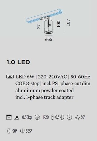 Wever-Ducre Sqube 1.0 LED on track 1-fase 6Watt led railspot
