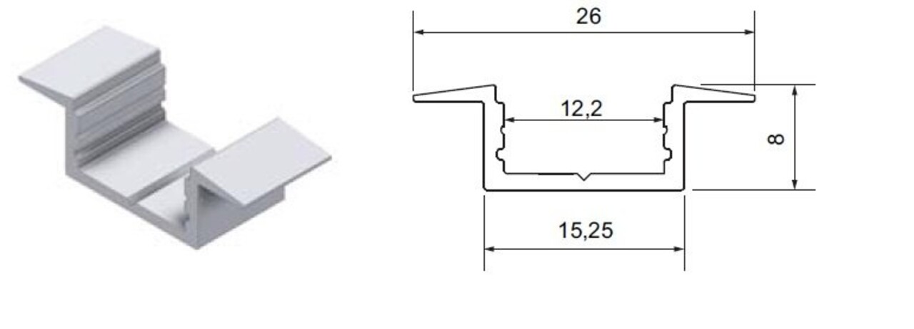 Drees Wing Mini Alu inbouw ledprofiel 2000 x 26 x 8mm