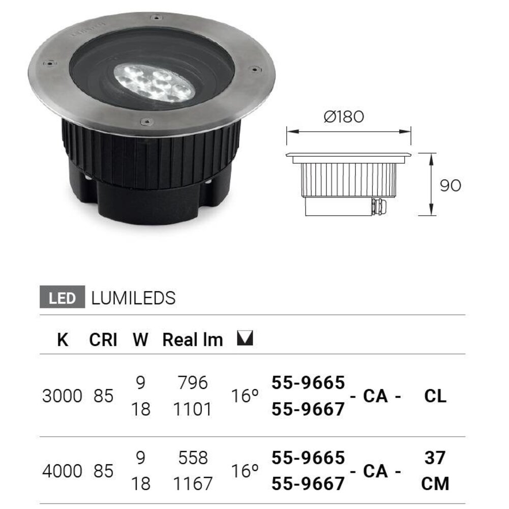 Leds-C4 Gea Power Led Uplight ronde grondspot 18Watt richtbaar RVS