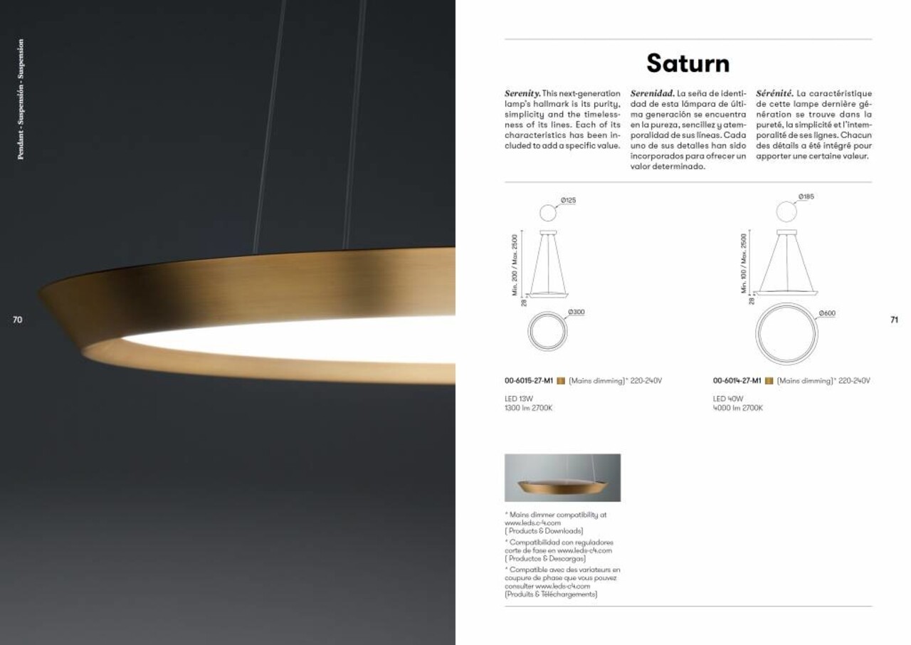 Grok Saturn dimbare led hanglamp in Ø300 of Ø600mm  2700K koper