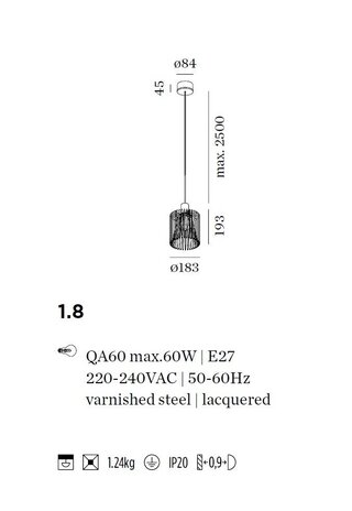 Wever-Ducre Wiro 1.8 hanglamp Ø183mm led E-27 Wever-Ducre Wiro 1.8 hanglamp Ø183mm led E-27