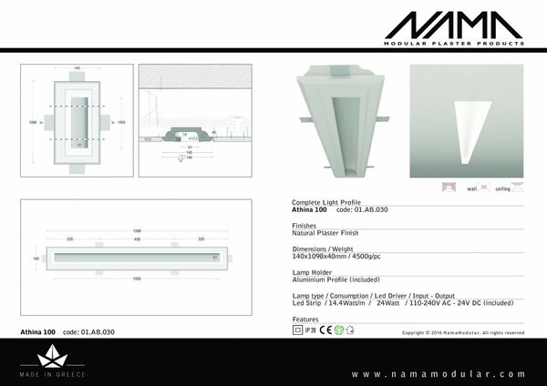 NAMA Athina 100 trimless kompleet inbouw Led profiel 100cm