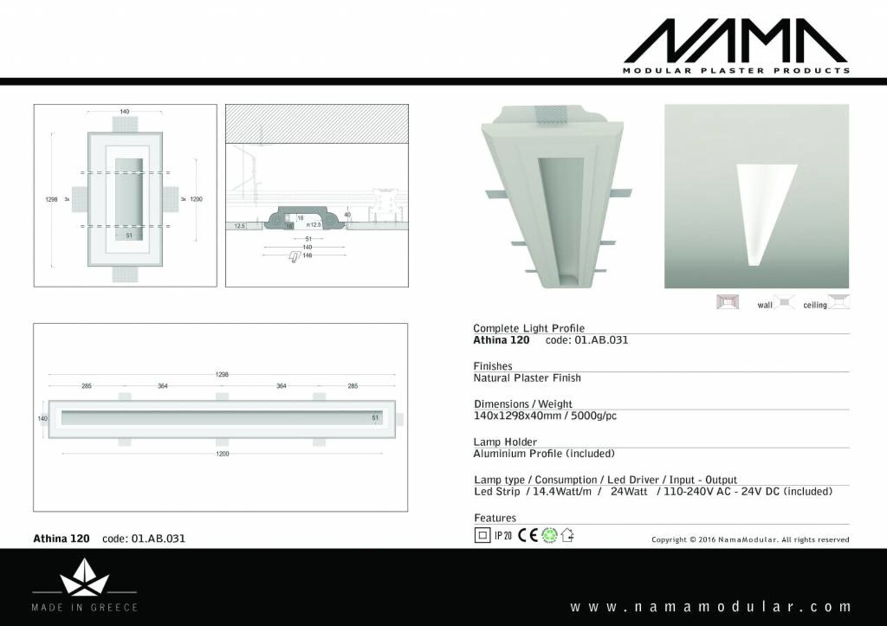 NAMA Athina 120 trimless kompleet inbouw Led profiel 120cm