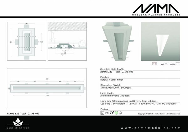 NAMA Athina 120 trimless kompleet inbouw Led profiel 120cm