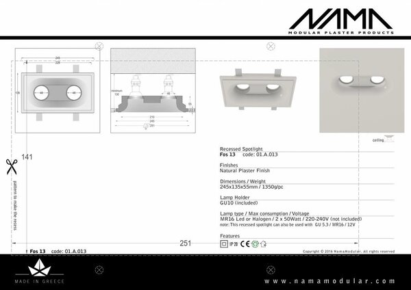 NAMA Fos 13 trimless gips 2-voudige inbouwspot rond NAMA Fos 13 trimless gips 2-voudige inbouwspot rond