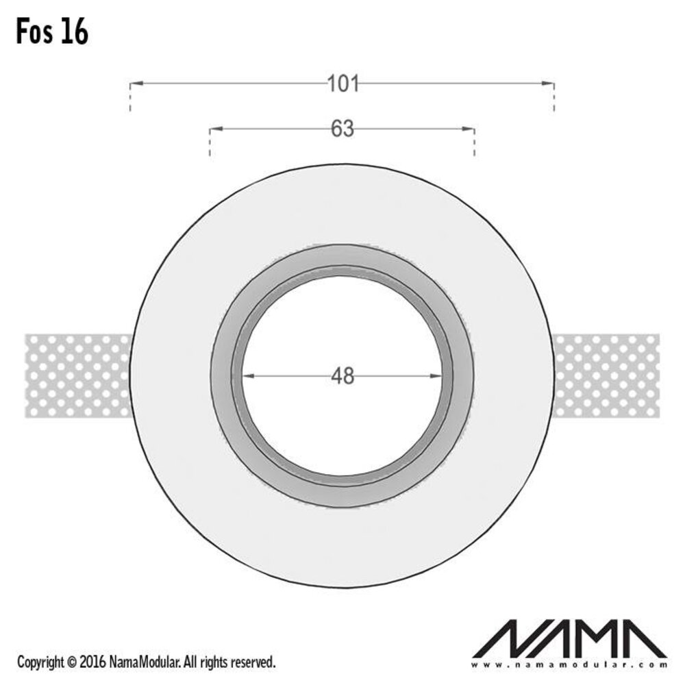 NAMA Fos 16 trimless gips inbouwspot rond voor Ø50mm led NAMA Fos 16 trimless gips inbouwspot rond voor Ø50mm led
