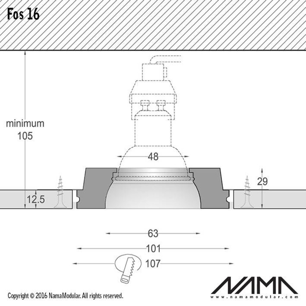 NAMA Fos 16 trimless gips inbouwspot rond voor Ø50mm led NAMA Fos 16 trimless gips inbouwspot rond voor Ø50mm led