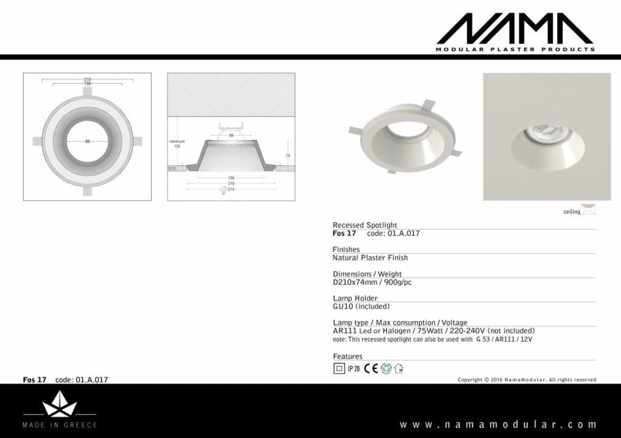 NAMA Fos 17 trimless gips inbouwspot rond voor Ø111mm ledlamp