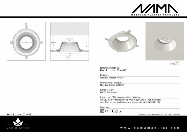 NAMA Fos 17 trimless gips inbouwspot rond voor Ø111mm ledlamp