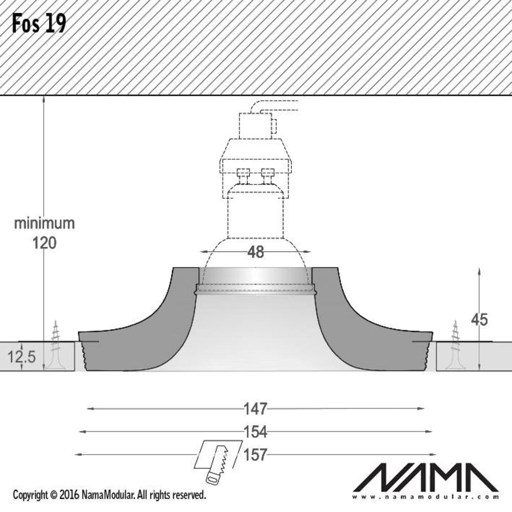 NAMA Fos 19 trimless gips inbouwspot verdiept rond voor Ø50mm led