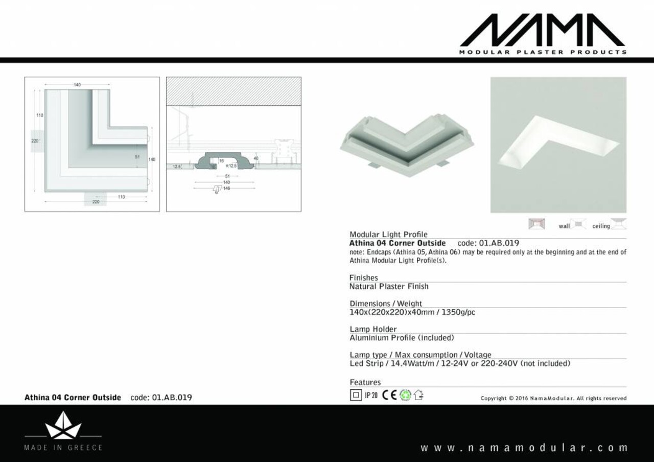 NAMA Athina 04 modulair trimless hoekstuk ledstrip aan buitenzijde