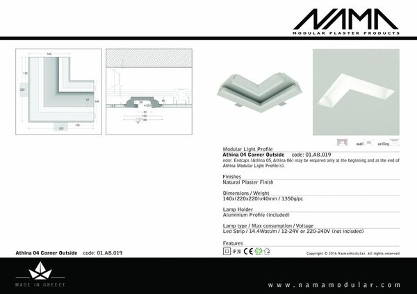 NAMA Athina 04 modulair trimless hoekstuk ledstrip aan buitenzijde