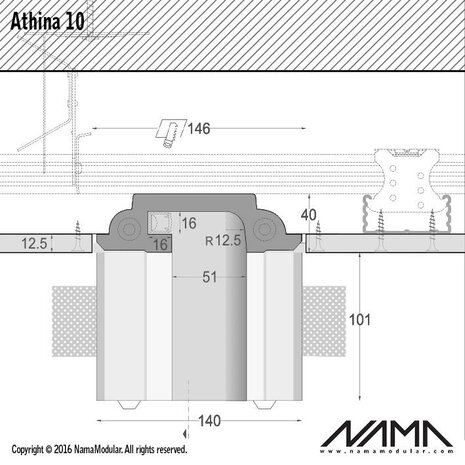 NAMA Athina 10 modulair trimless binnenliggend hoekstuk wand-plafond