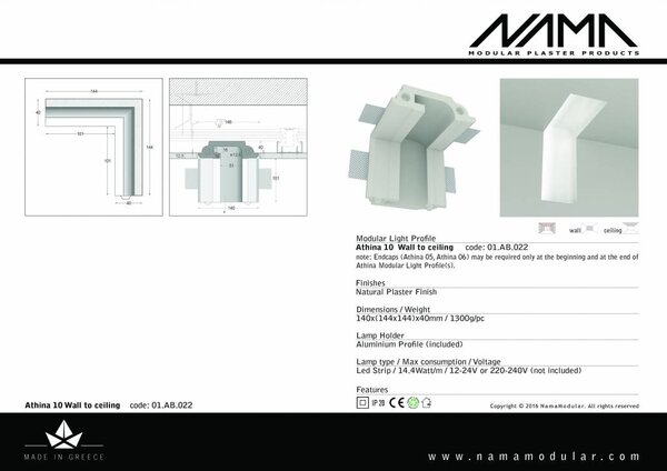 NAMA Athina 10 modulair trimless binnenliggend hoekstuk wand-plafond