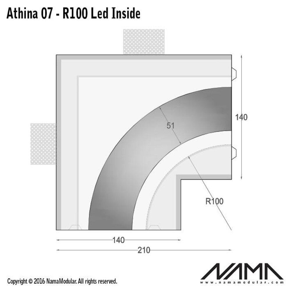 NAMA Athina 07-IN trimless bocht R100, leds aan binnenzijde