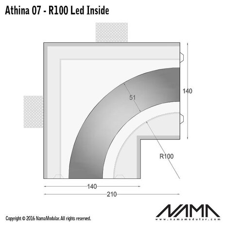 NAMA Athina 07-IN trimless bocht R100, leds aan binnenzijde