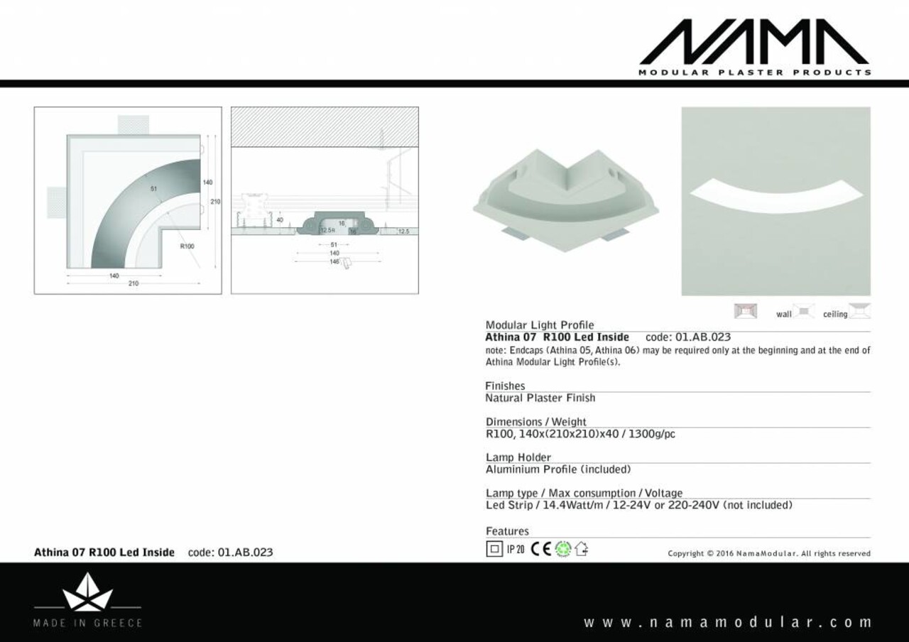 NAMA Athina 07-IN trimless bocht R100, leds aan binnenzijde