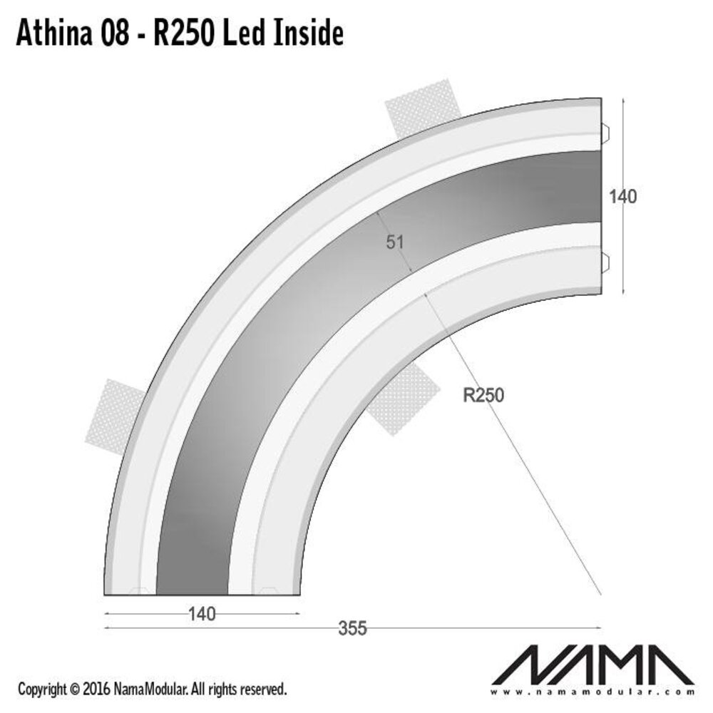 NAMA Athina 08-IN trimless bocht R250, leds aan binnenzijde