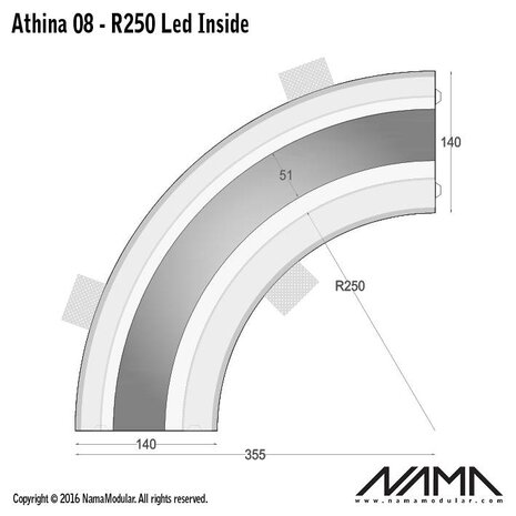 NAMA Athina 08-IN trimless bocht R250, leds aan binnenzijde
