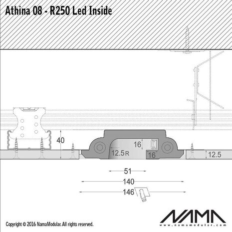 NAMA Athina 08-IN trimless bocht R250, leds aan binnenzijde