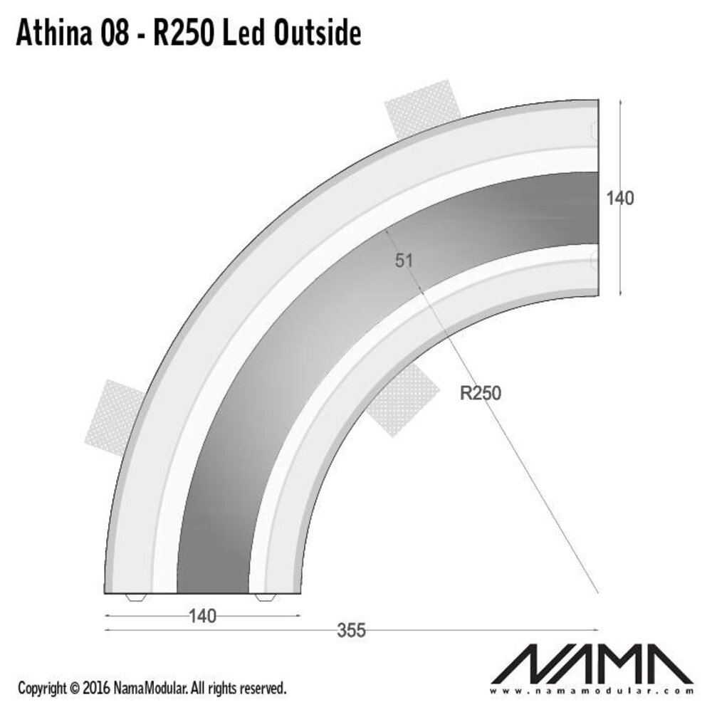 NAMA Athina 08-OUT trimless bocht R250, leds aan buitenzijde