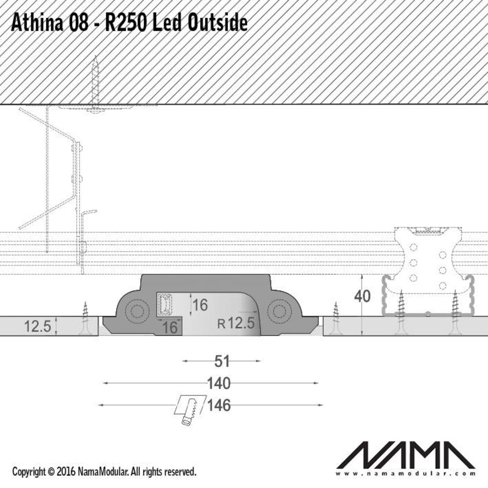 NAMA Athina 08-OUT trimless bocht R250, leds aan buitenzijde