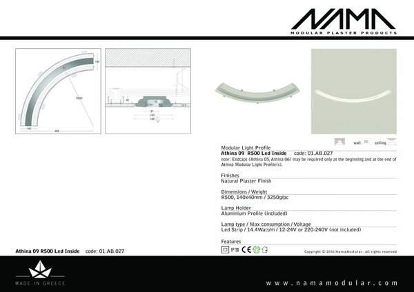 NAMA Athina 09-IN trimless bocht R500, leds aan binnenzijde