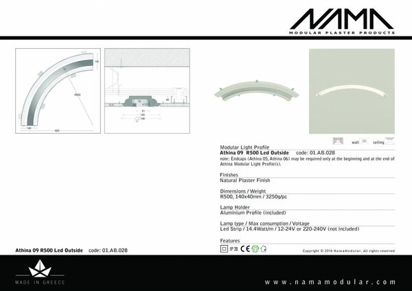 NAMA Athina 09-OUT trimless bocht R500, leds aan buitenzijde