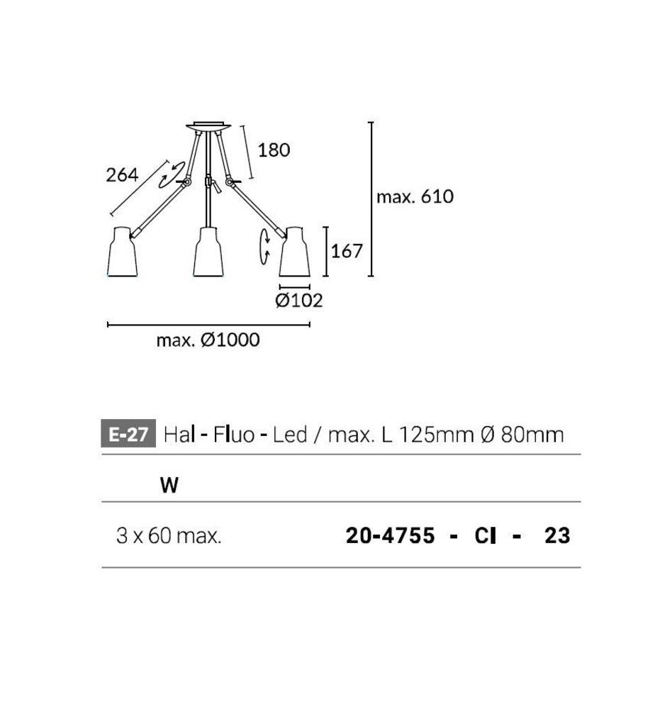 Leds-C4 Funk 3-armige plafondlamp bruin/goud