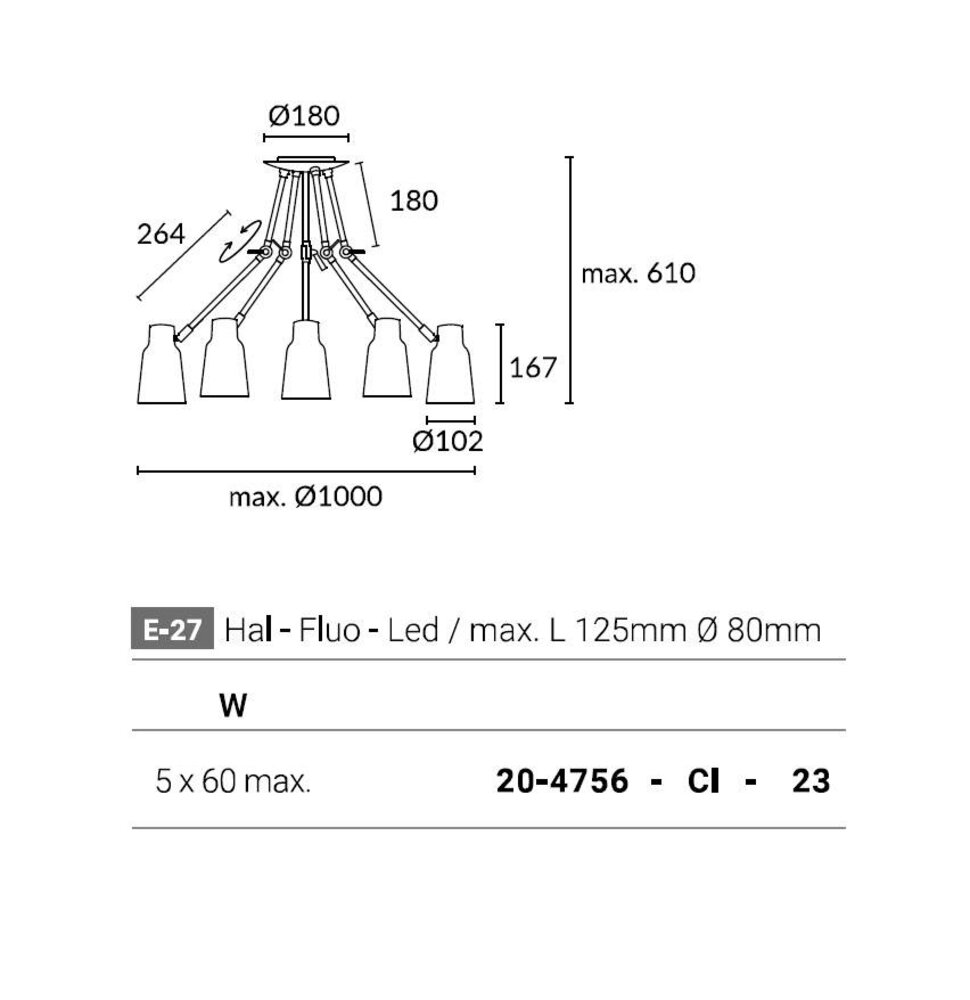 Leds-C4 Funk 5-armige plafondlamp bruin/goud  5 x E-27