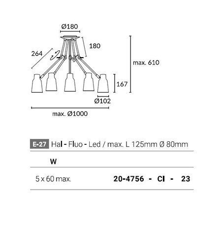 Leds-C4 Funk 5-armige plafondlamp bruin/goud  5 x E-27