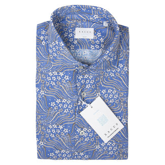 Xacus Overhemd tailor fit blauw met print