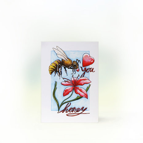 Wenskaart “Love you honey” | Liefdevolle Kaart met Bijenthema
