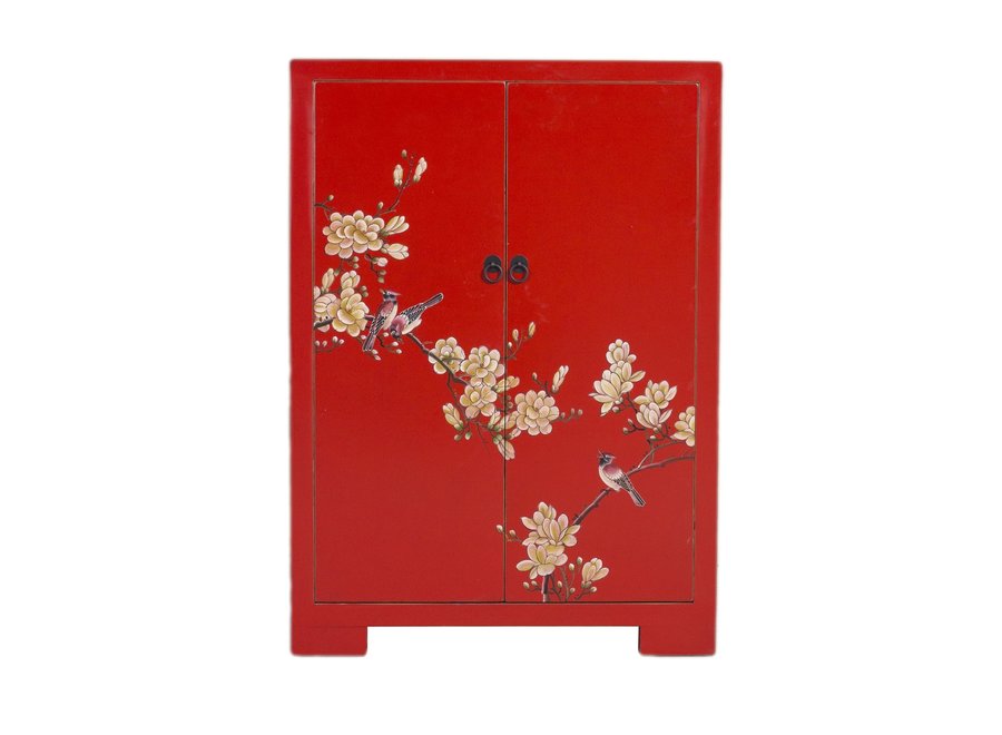 Chinesisches Schrank Rote Handbemalte Blüten B80xT35xH99cm
