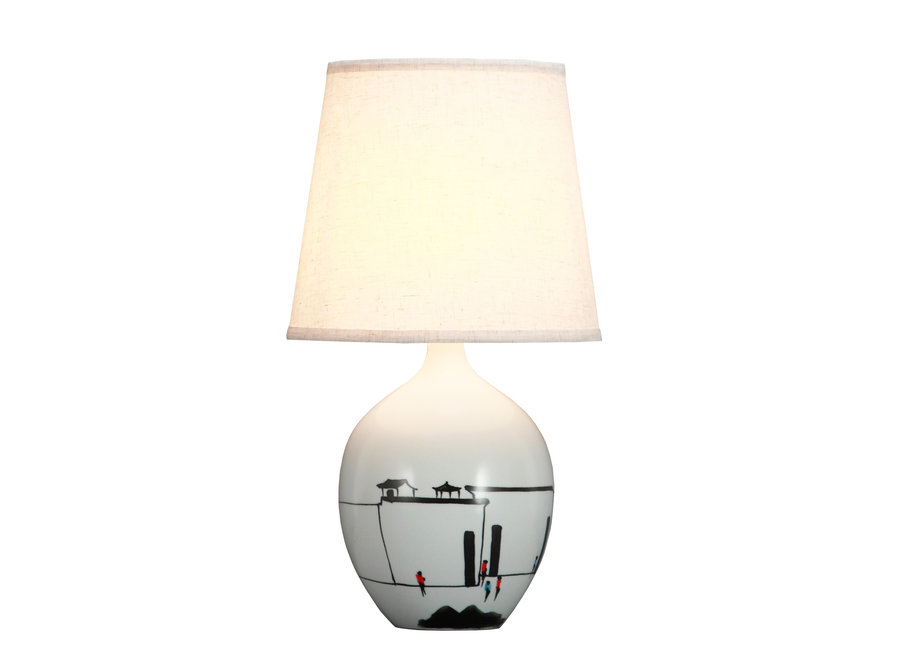 Lampada da Tavolo Cinese Nero Bianco Paesaggio D28xA51cm