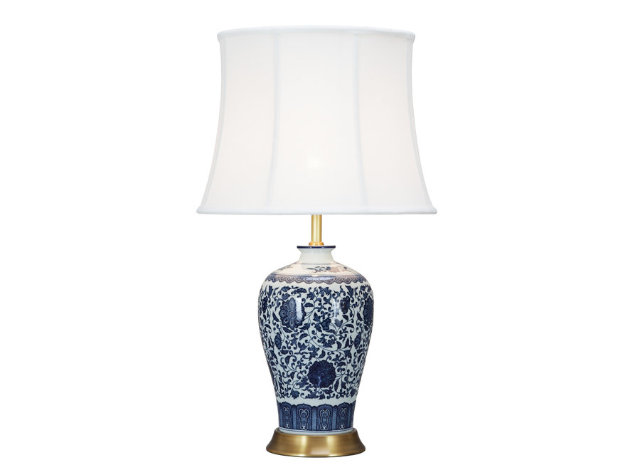 Chinese Table Lamp Classic Lotus Blue Porcelain D38xH65cm