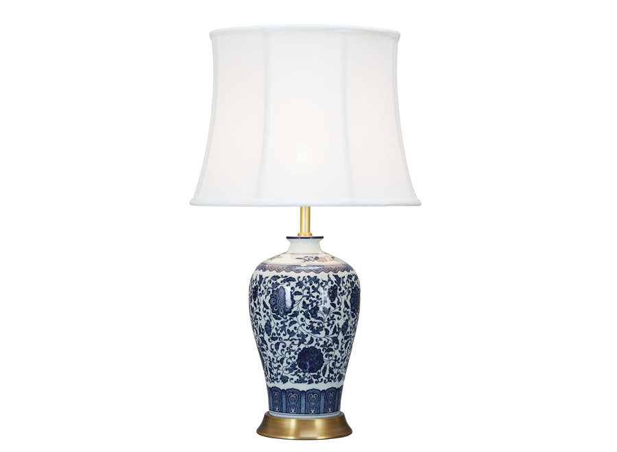 Chinesische Tischlampe Klassisch Porzellan Lotus Blau D38xH65cm