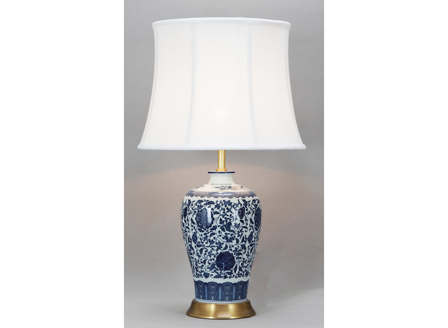 Fine Asianliving Chinese Table Lamp Classic Lotus Blue Porcelain D38xH65cm